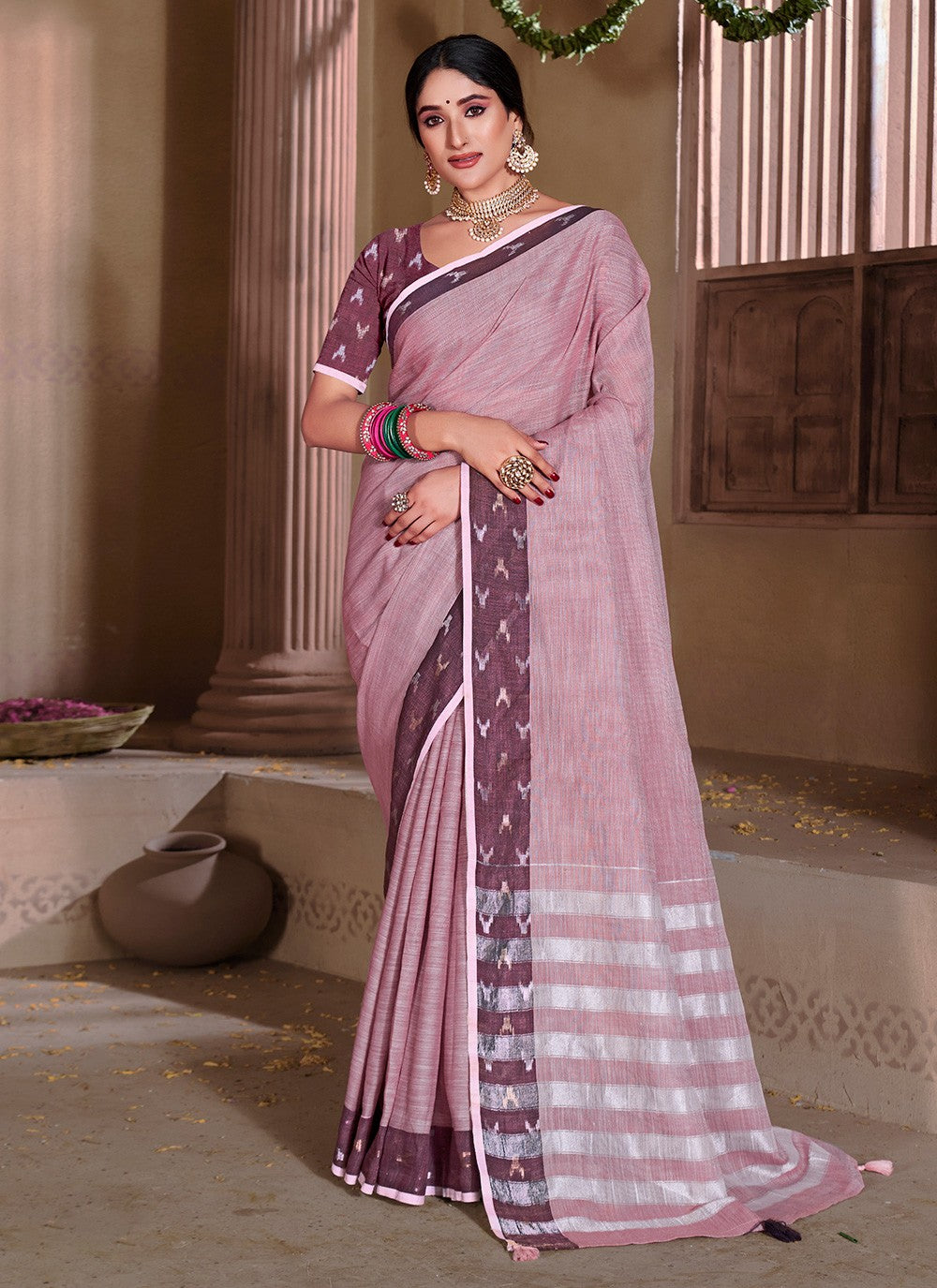 Casual Woven Linen Saree - S4455
