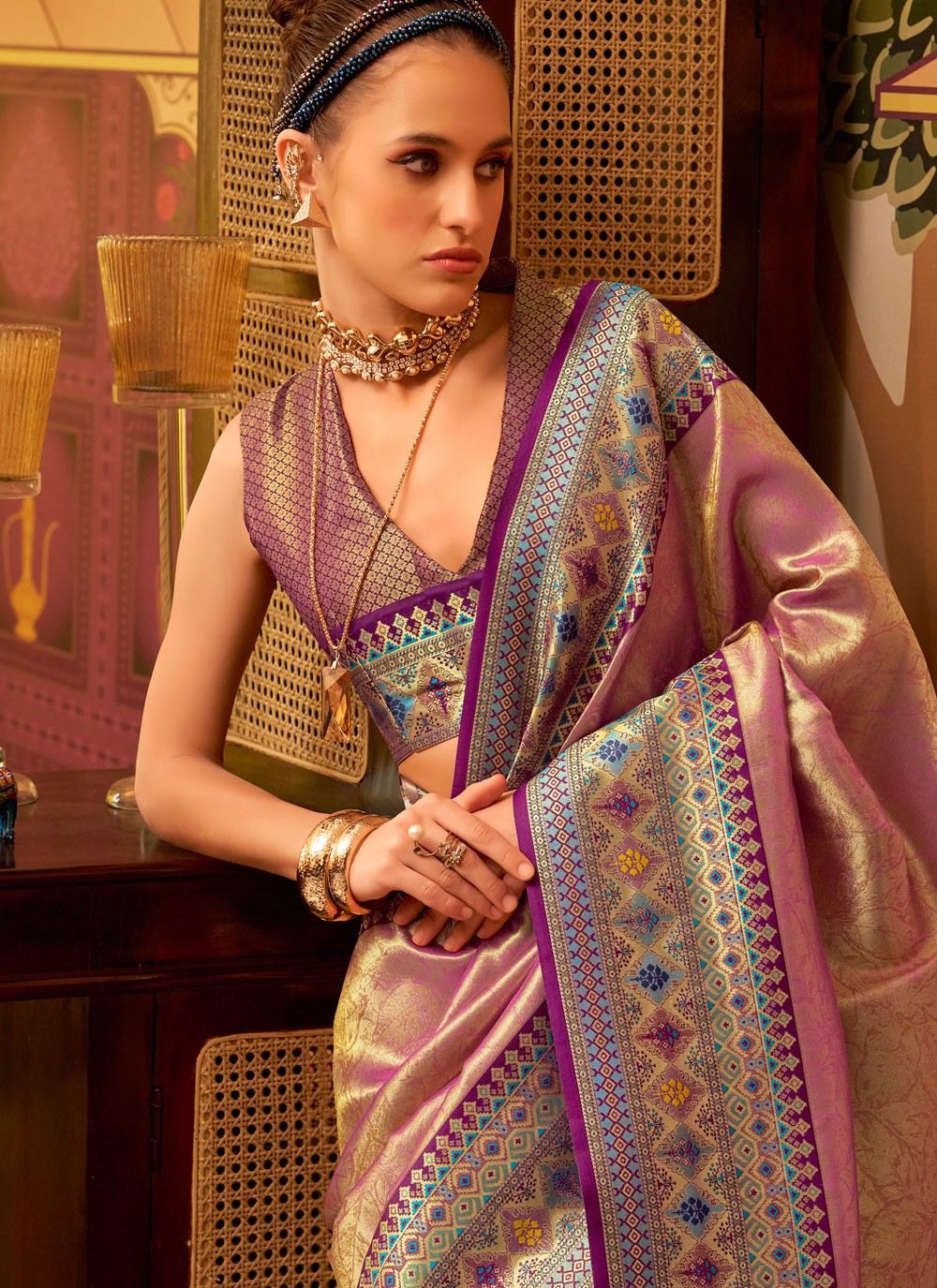 Weaving Zari Silk Pink Saree S14625