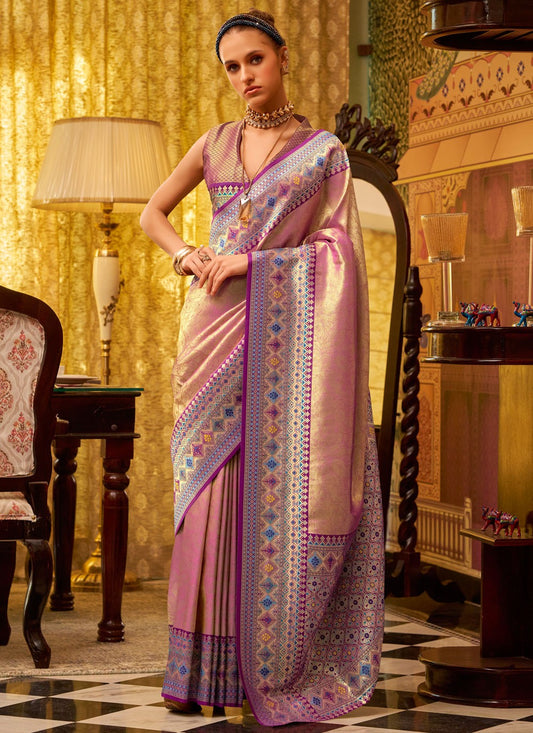 Weaving Zari Silk Pink Saree S14625