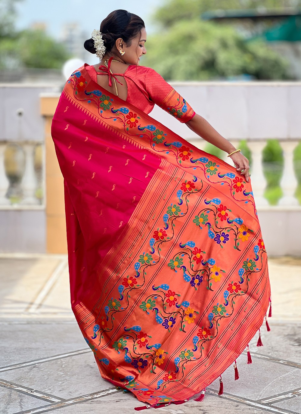 Pink Silk Classic Saree Jacquard Work, Meenakari S19951