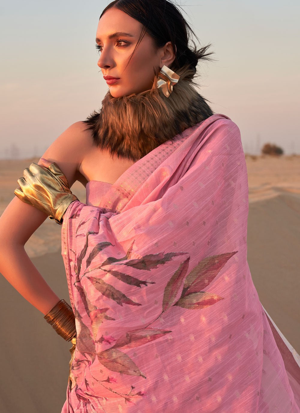 Classic Printed Linen Saree - S6419
