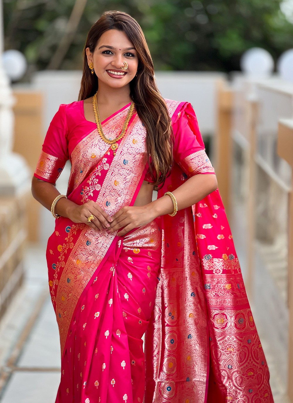 Pink Banarasi Silk Contemporary Saree Meenakari, Woven S16655