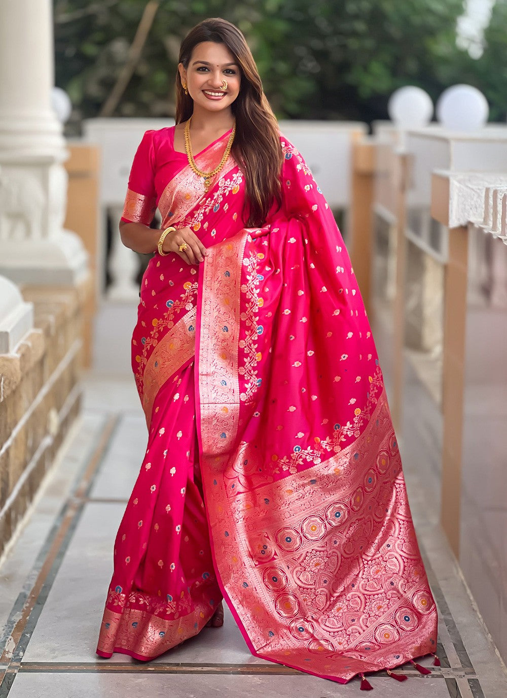 Pink Banarasi Silk Contemporary Saree Meenakari, Woven S16655