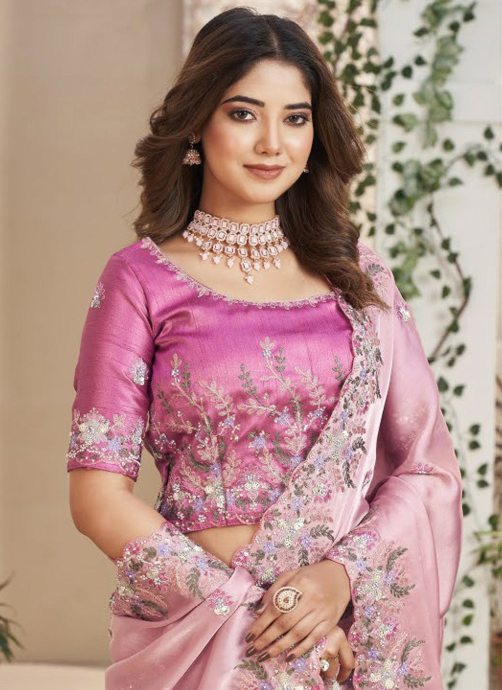 Trendy Embroidered Fancy Fabric Saree - S5206