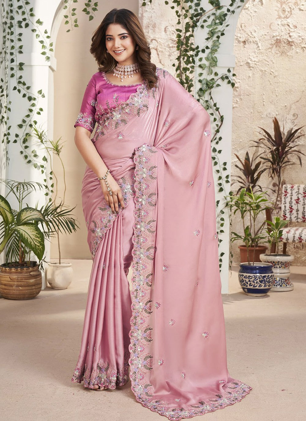Trendy Embroidered Fancy Fabric Saree - S5206