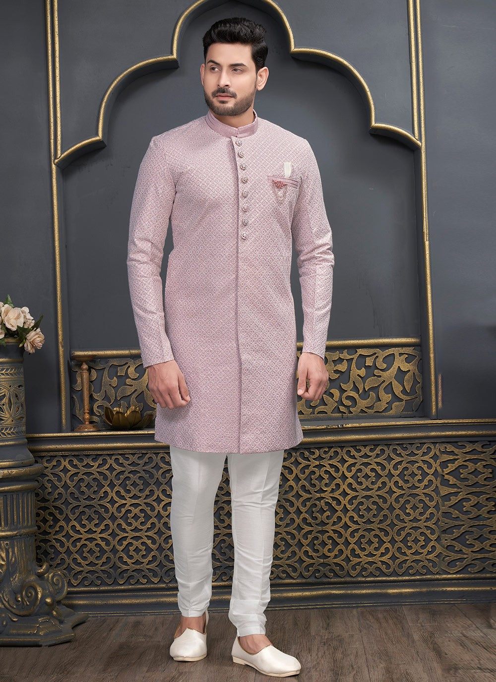 Embroidered Art Silk Pink Indo Western - M6454
