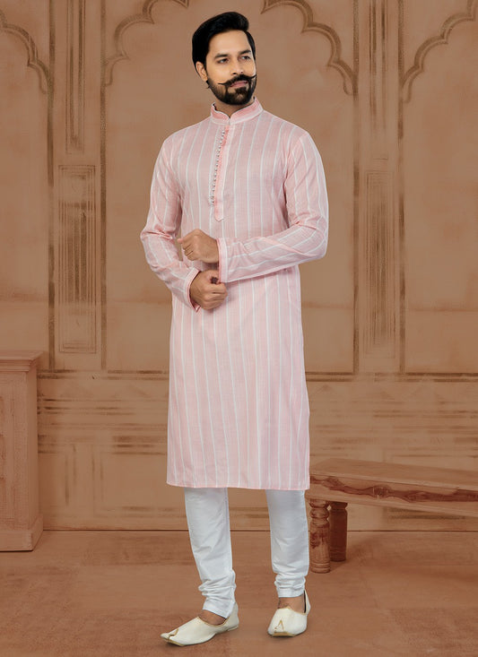 Fancy Work Soft Cotton Pink Kurta - M5778