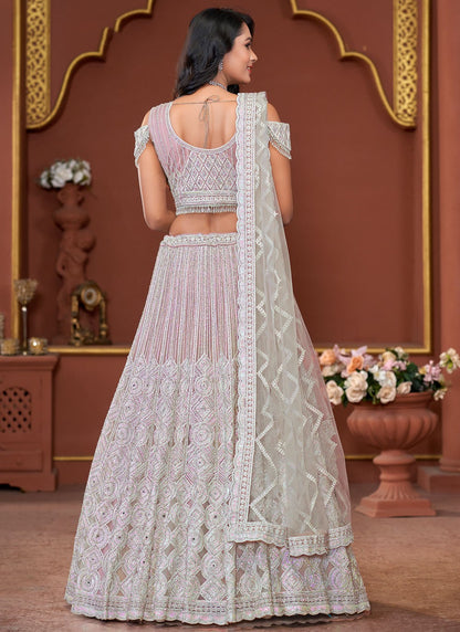 Embroidered Net Pink Lehenga - L3326