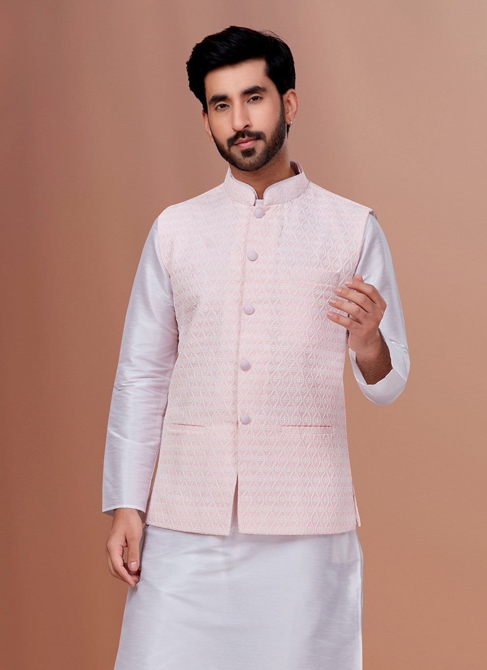 Embroidered Georgette Pink Nehru Jackets - M7378