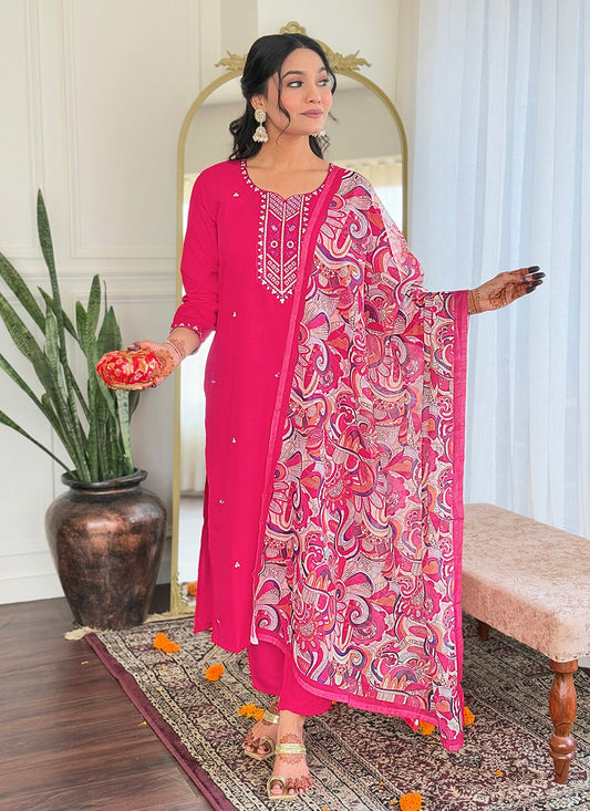 Embroidered Rayon Pink Pant Style Suit T6291