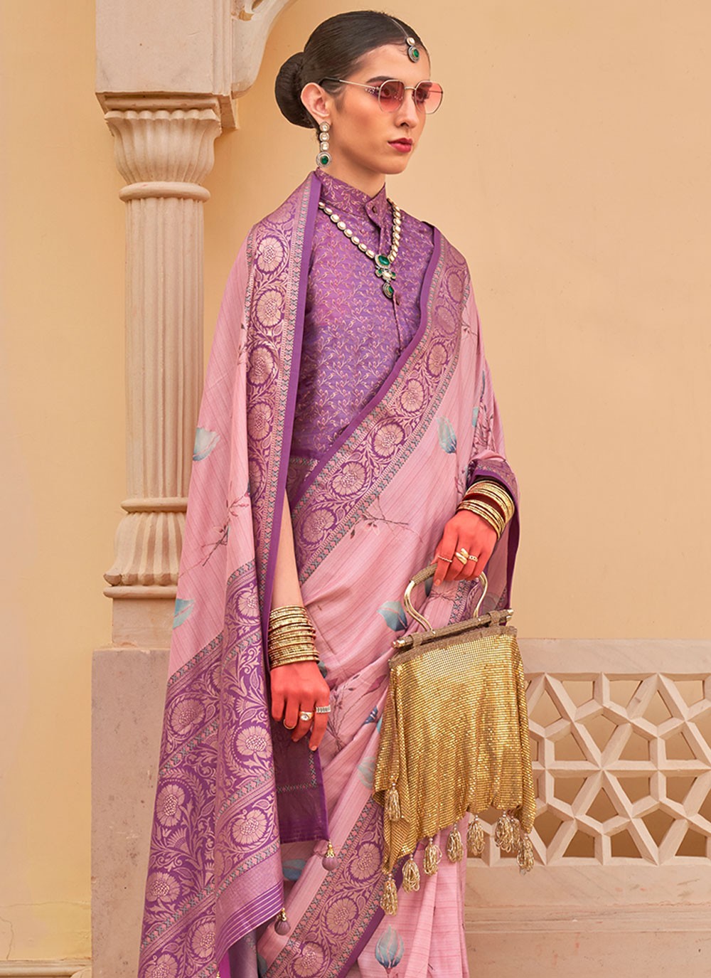 Contemporary Floral Printed Silk Saree - S6277