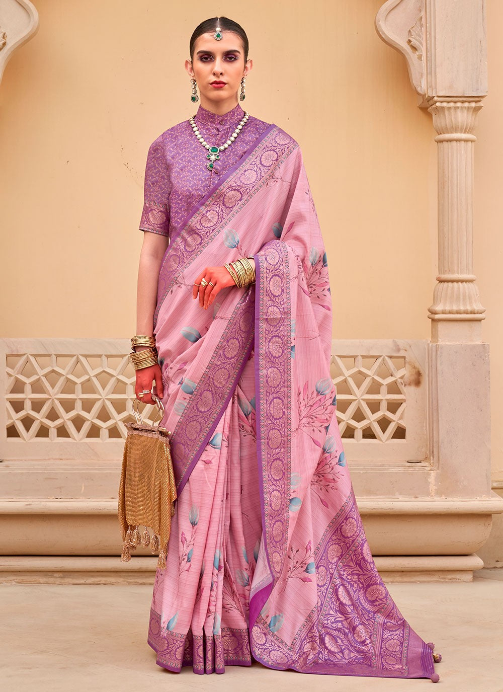 Contemporary Floral Printed Silk Saree - S6277