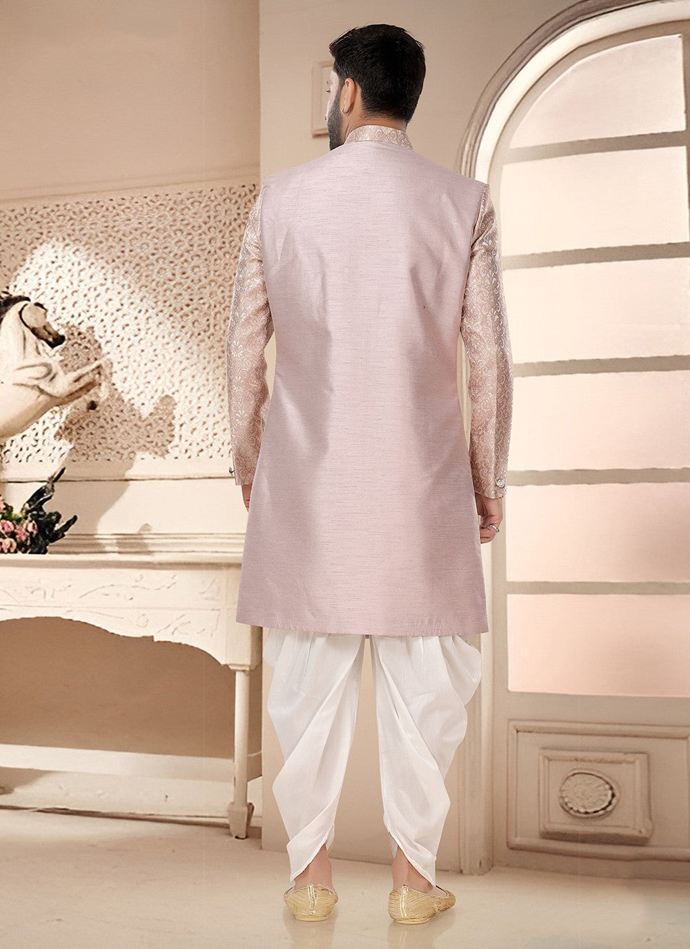 Printed Silk Pink Sherwani - M7537