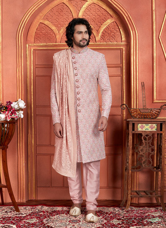 Embroidered Art Silk Pink Sherwani - M8263