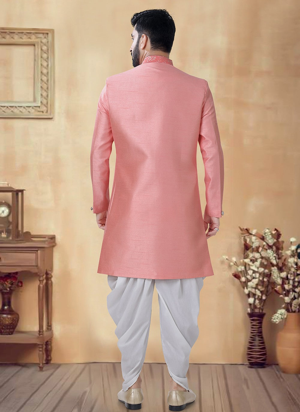 Embroidered Silk Pink Sherwani - M8497