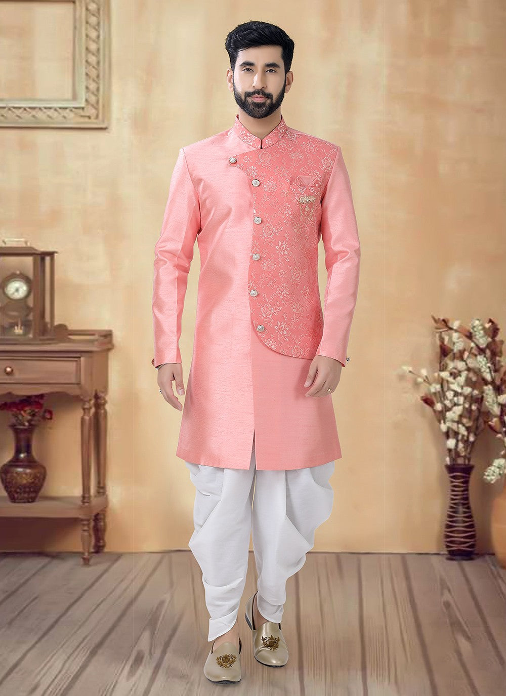 Embroidered Silk Pink Sherwani - M8497
