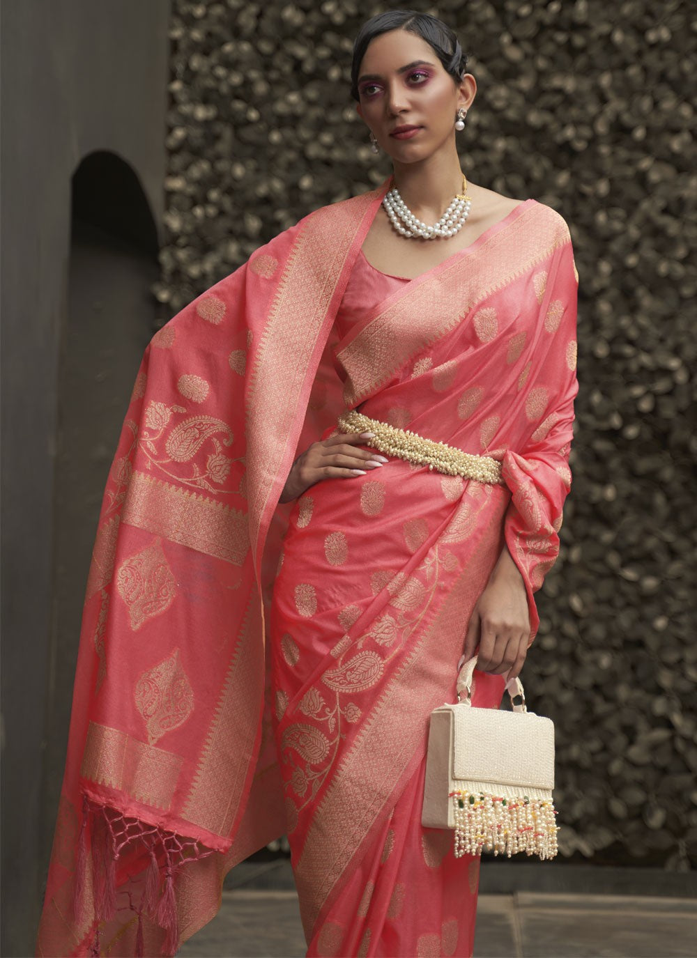 Trendy Weaving Zari Chinon Saree - S4404