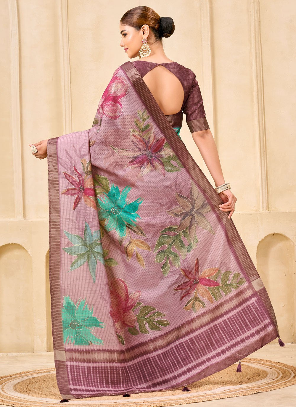 Pink Silk Traditional Saree Floral Printed S19845