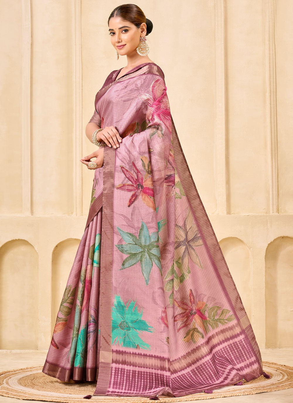 Pink Silk Traditional Saree Floral Printed S19845