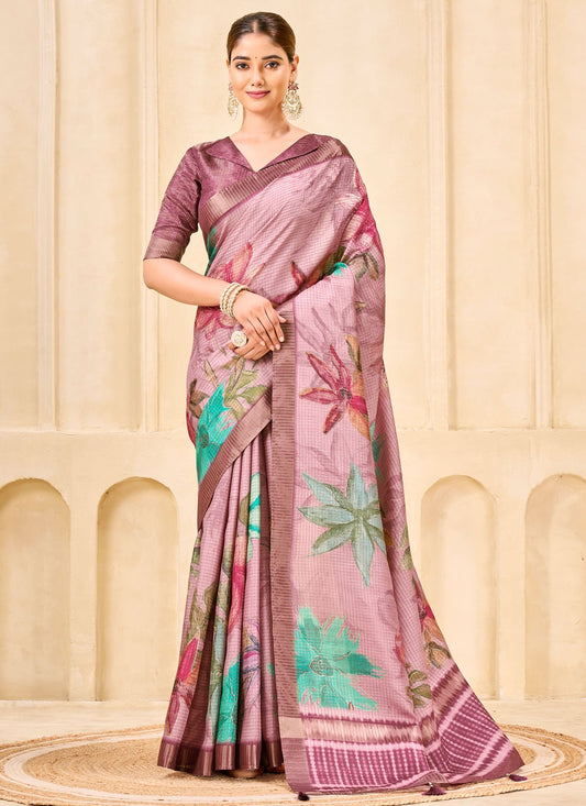 Pink Silk Traditional Saree Floral Printed S19845