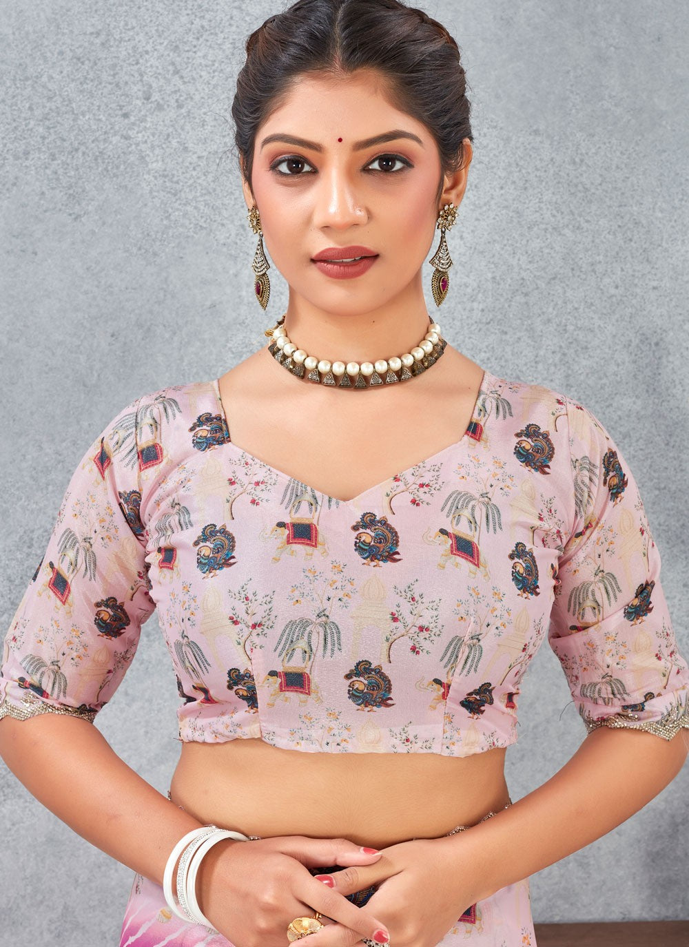 Pink Satin Silk Traditional Saree Digital Print S20213