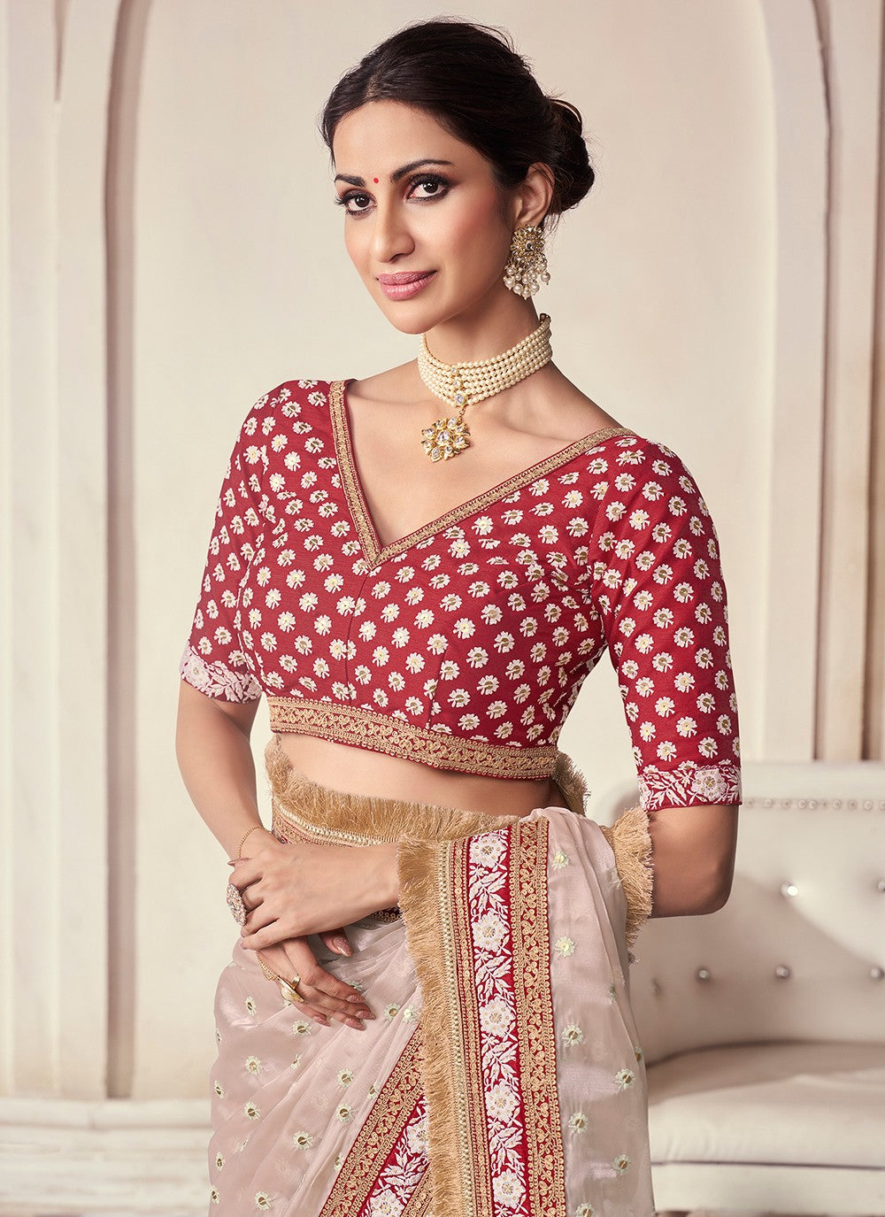 Trendy Sequins Organza Saree - S5261