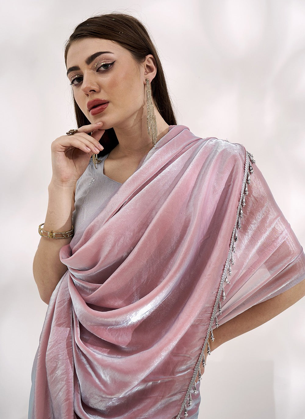 Classic Border Work Chiffon, Satin Saree - S5283