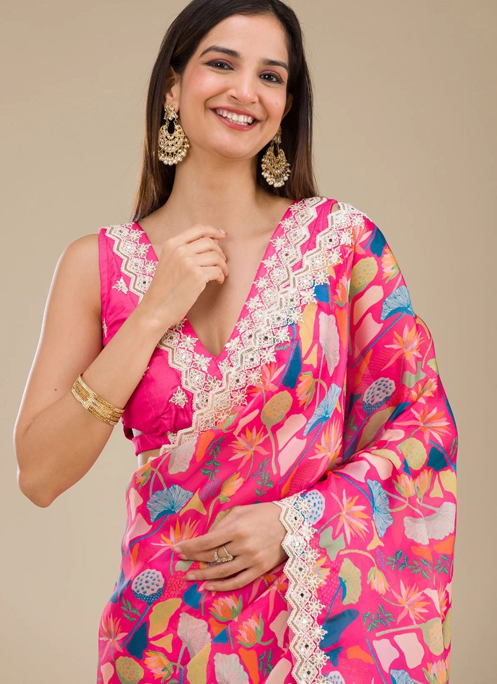 Contemporary Cord Pink Georgette Saree S12361