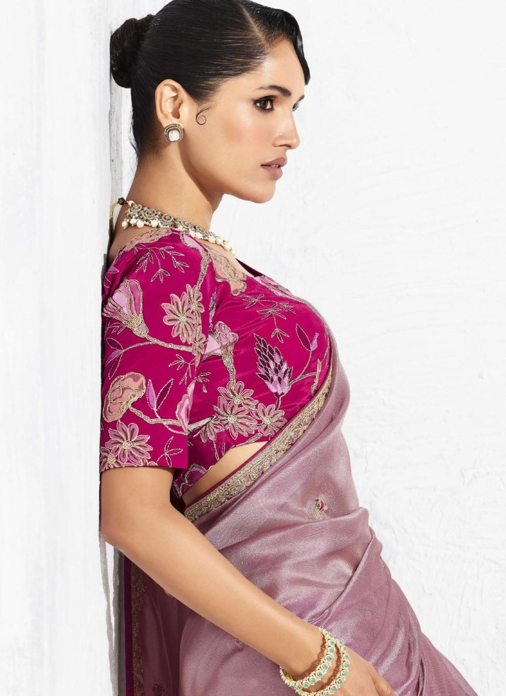 Pink Fancy Fabric Contemporary Saree Border Work, Embroidered S19810