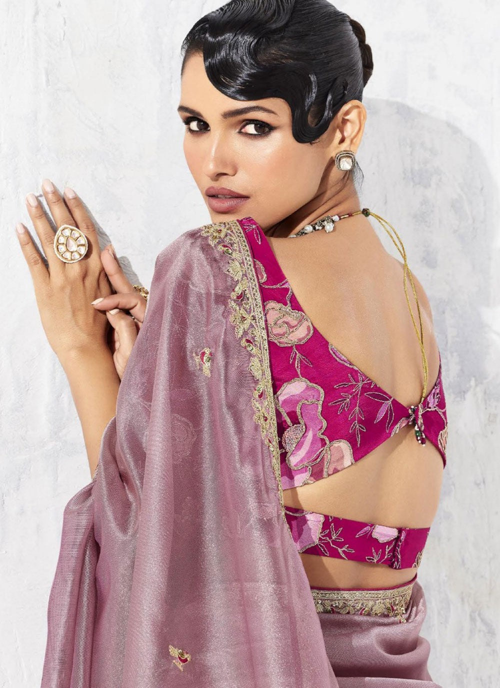 Pink Fancy Fabric Contemporary Saree Border Work, Embroidered S19810