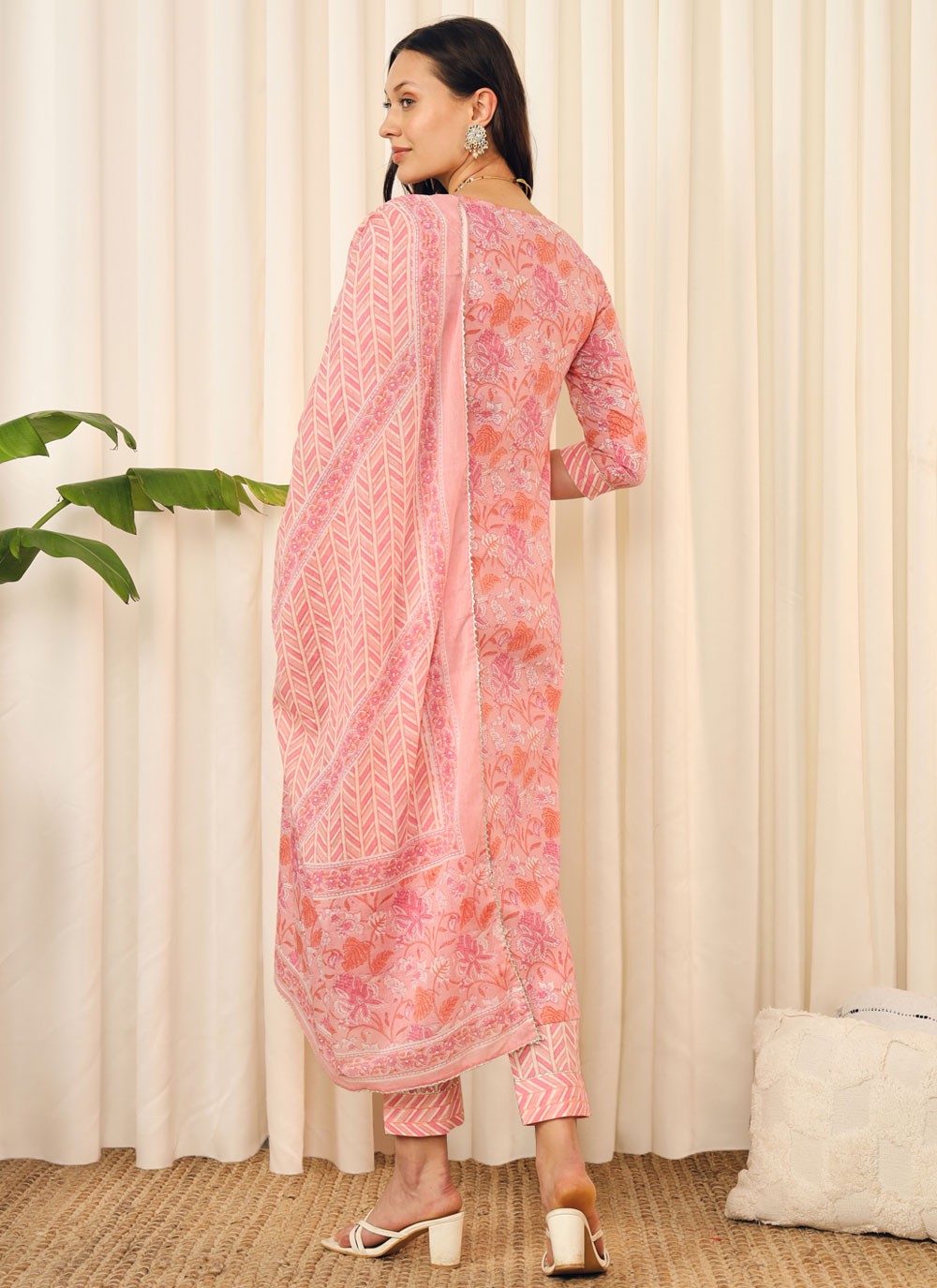 Pant Style Suit Printed Pink T6703