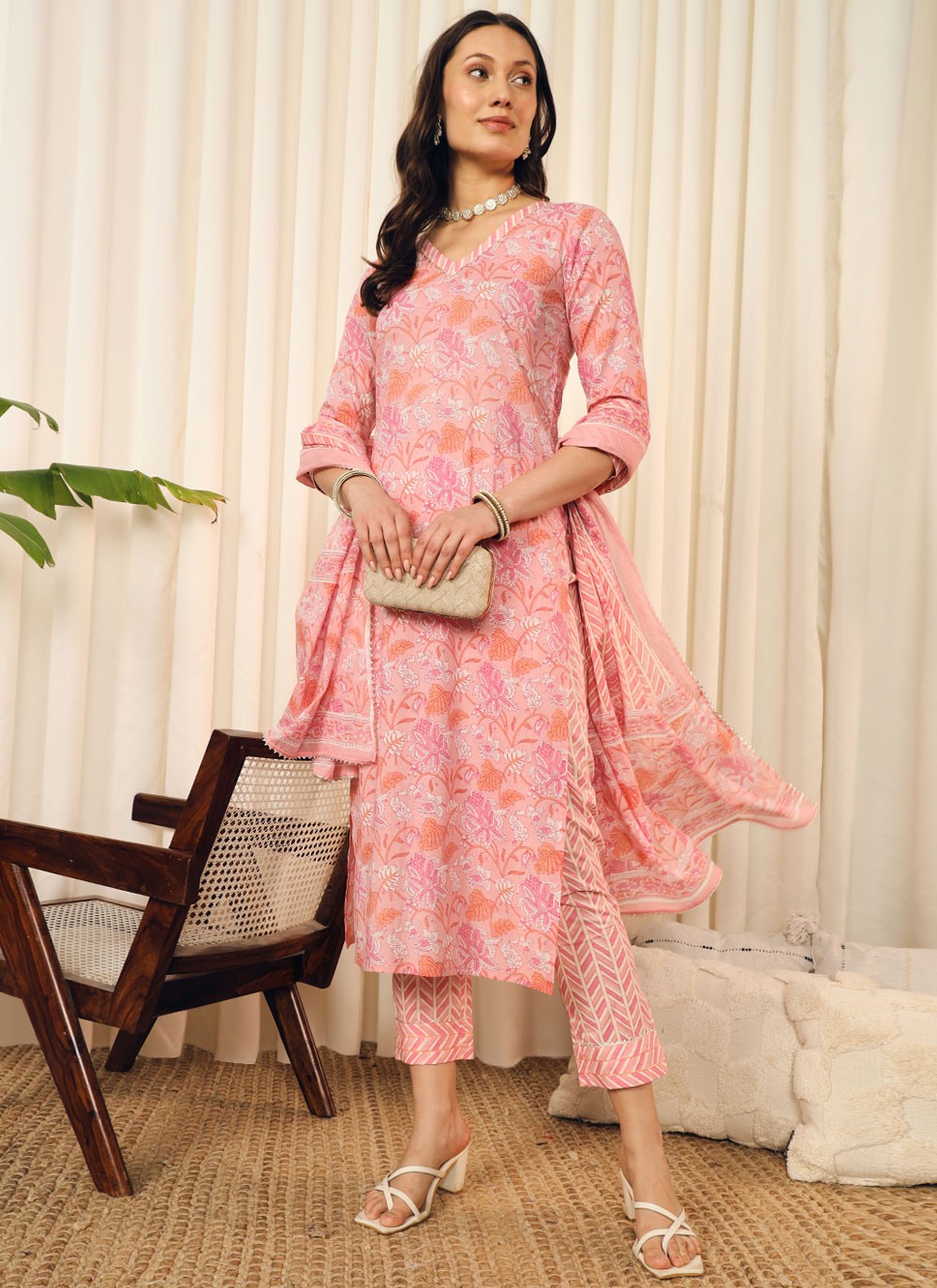 Pant Style Suit Printed Pink T6703