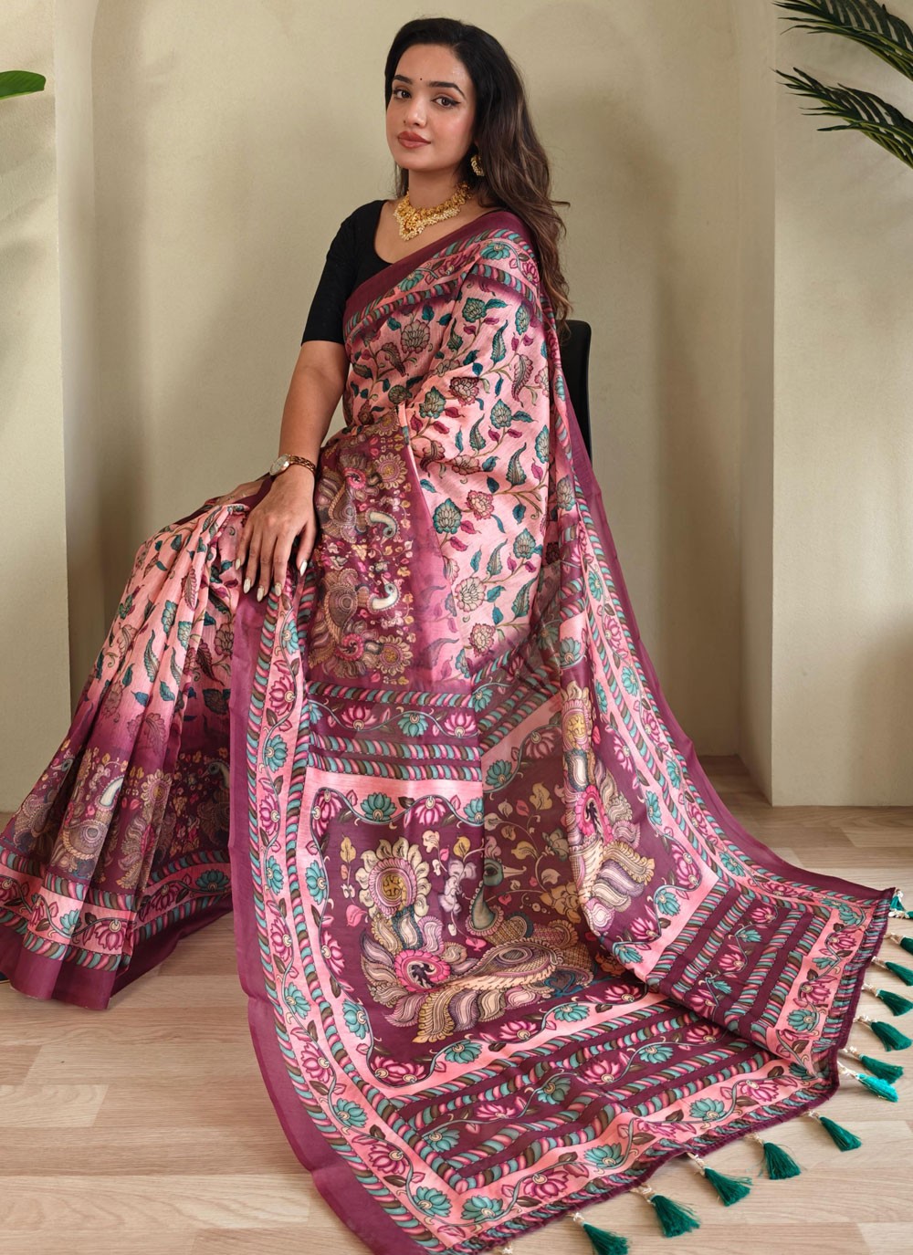 Printed Cotton Pink Designer Saree S15552