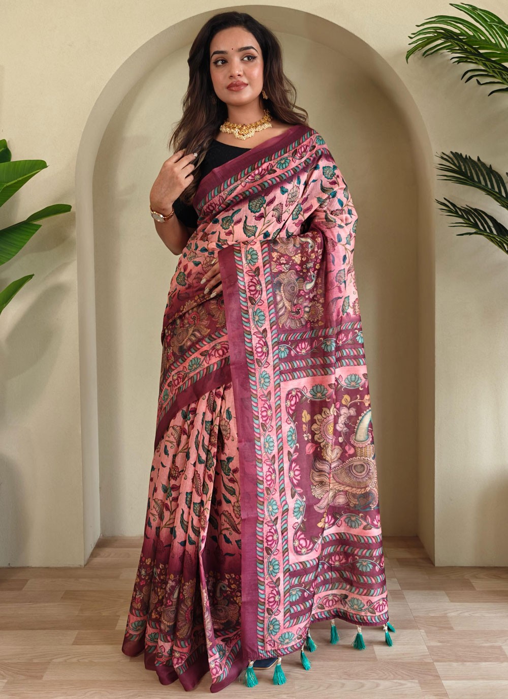 Printed Cotton Pink Designer Saree S15552