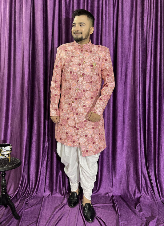 Embroidered Cotton Pink Indo Western - M5682
