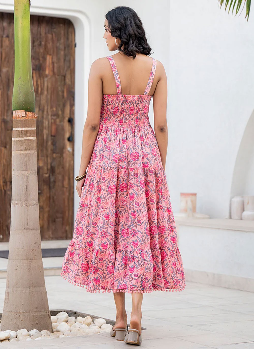 Floral Printed Cotton Pink Gown G1945