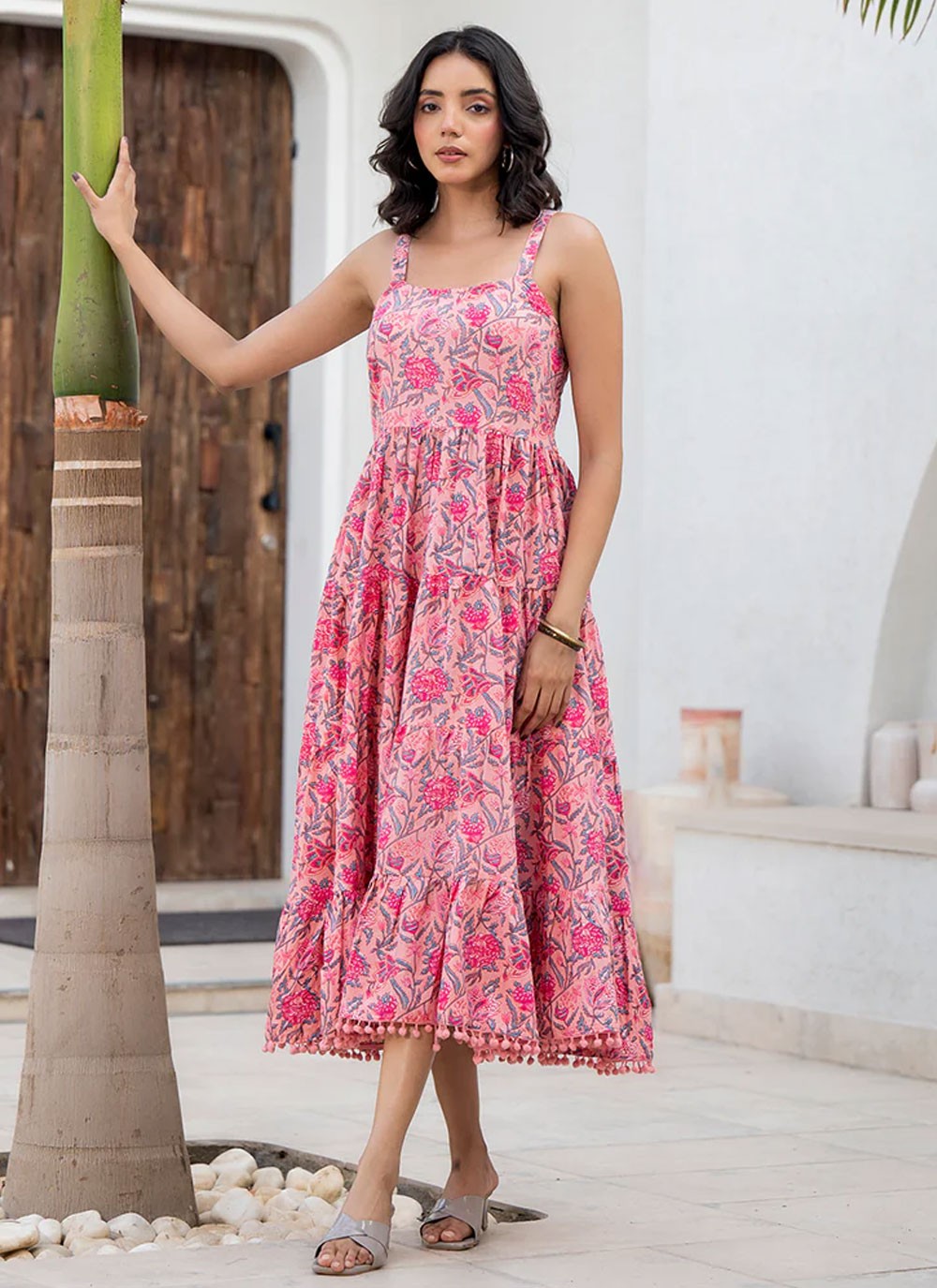 Floral Printed Cotton Pink Gown G1945