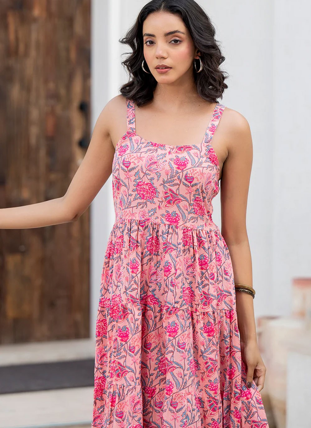 Floral Printed Cotton Pink Gown G1945