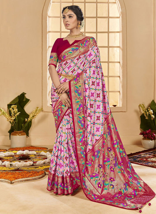 Border Work Cotton Silk Pink Trendy Saree S15290
