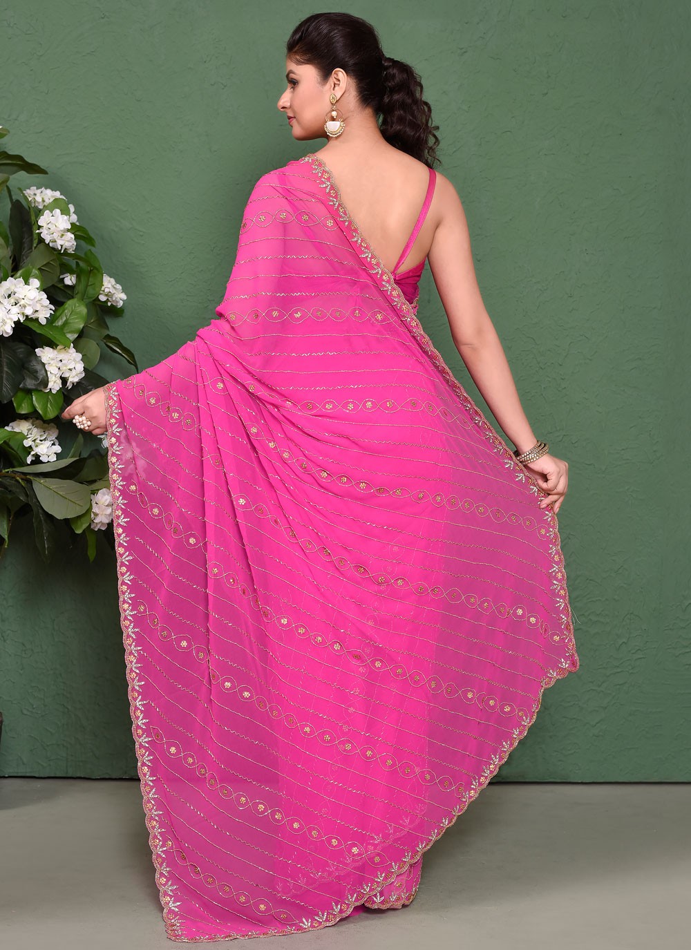Classic Cut Work Georgette Saree - S7837