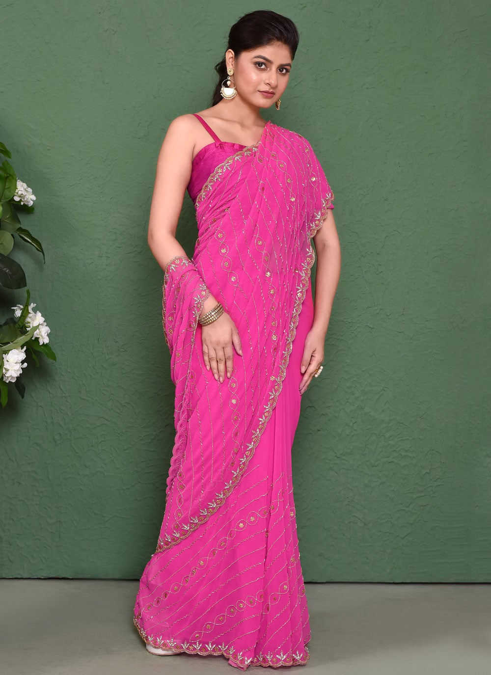 Classic Cut Work Georgette Saree - S7837