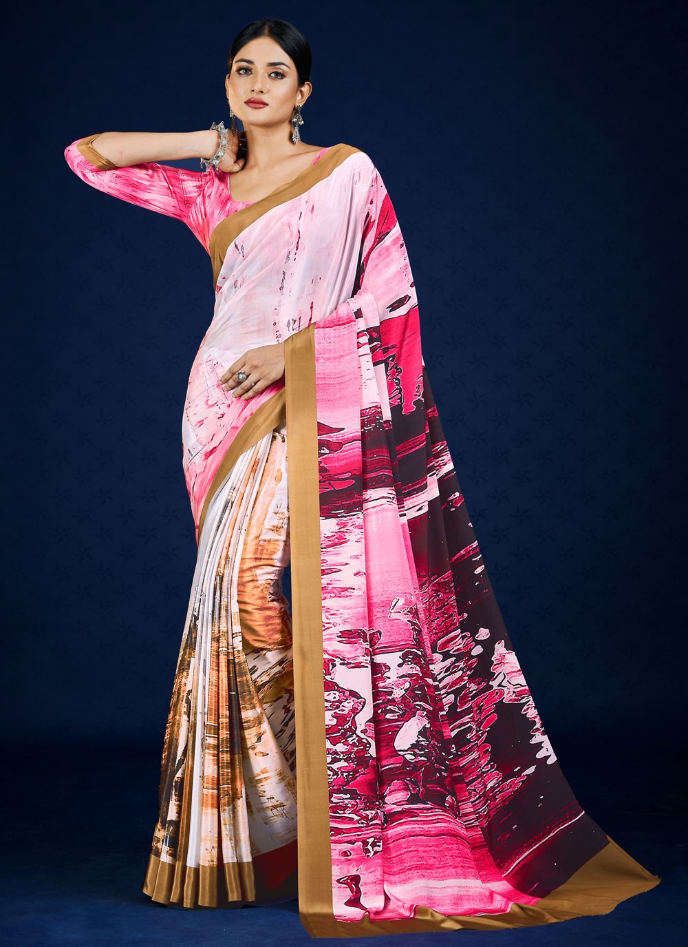 Classic Digital Print Pure Crepe Saree - S7315