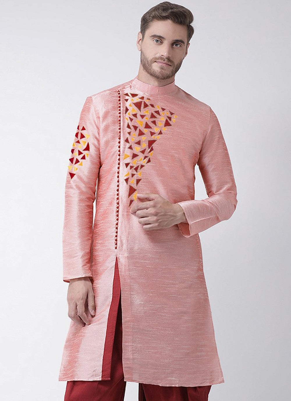 Embroidered Dupion Silk Pink Kurta - M2090