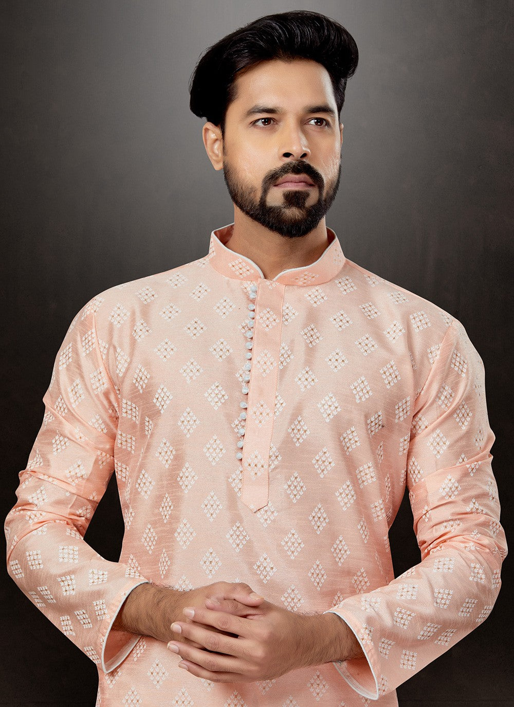 Printed Dupion Silk Pink Kurta - M5753