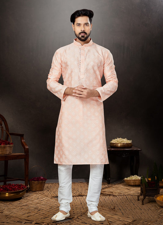 Printed Dupion Silk Pink Kurta - M5753