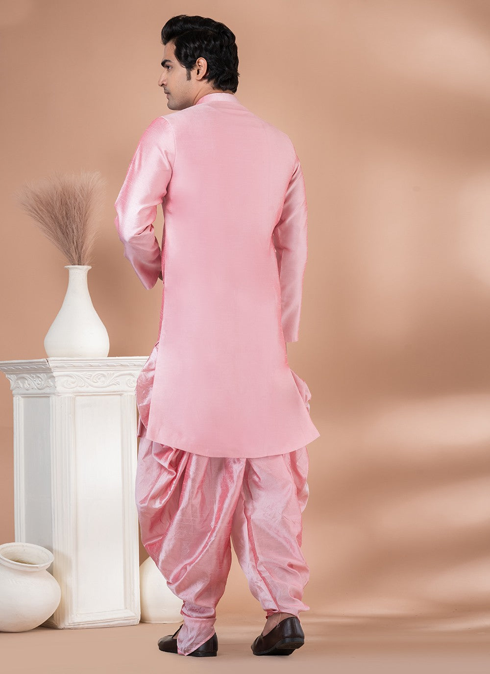 Plain Dupion Silk Pink Indo Western - M7060