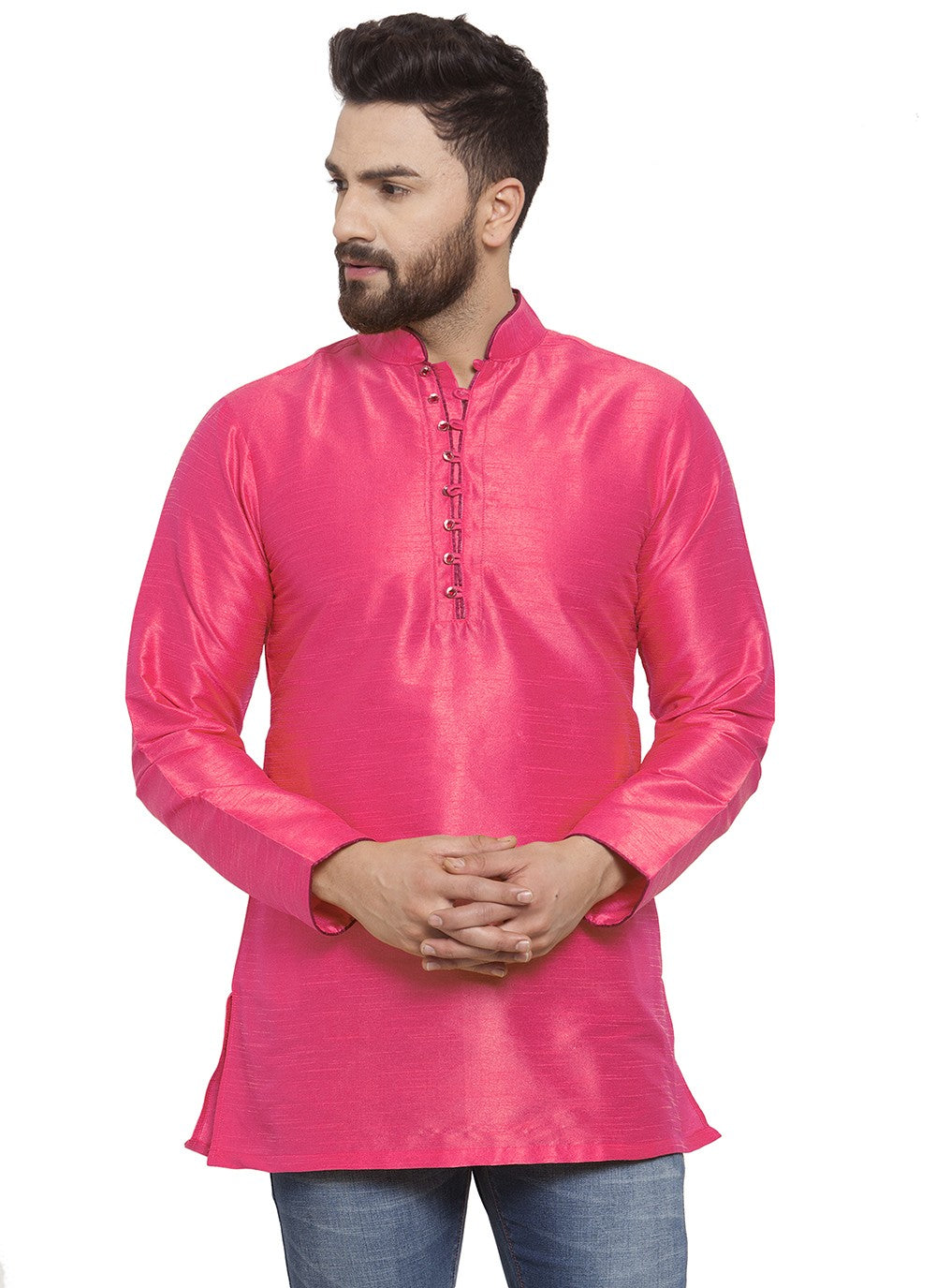 Plain Dupion Silk Pink Short Kurta - M5713