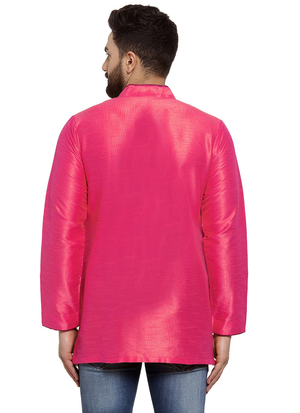 Plain Dupion Silk Pink Short Kurta - M5713