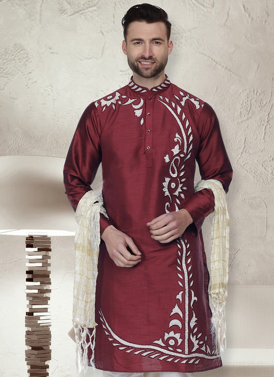 Embroidered Art Dupion Silk Pink Kurta - M1480