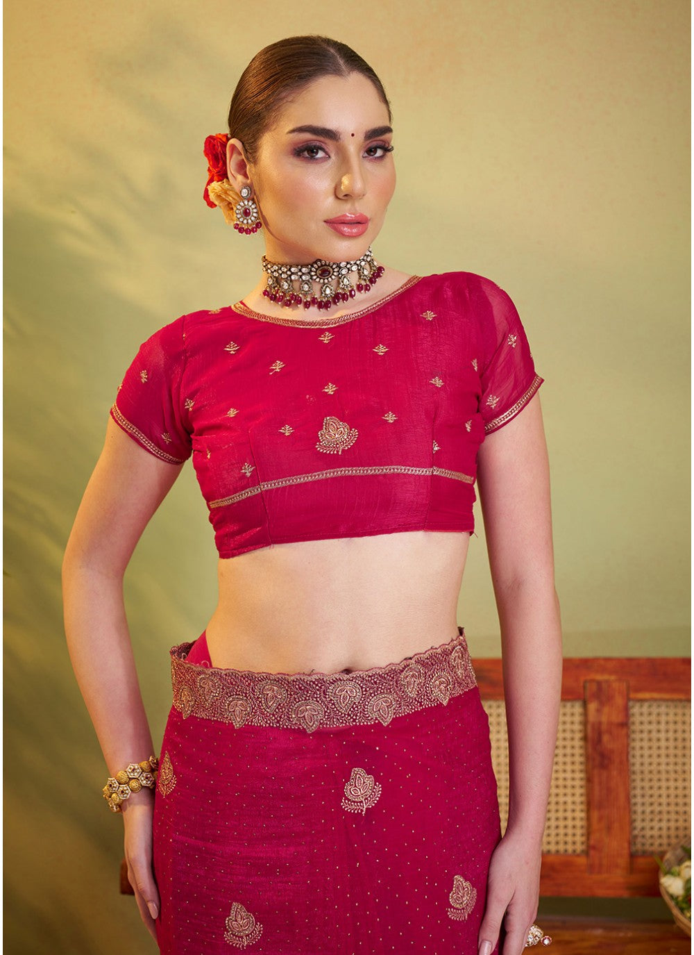Embroidered Organza Pink Saree S14474